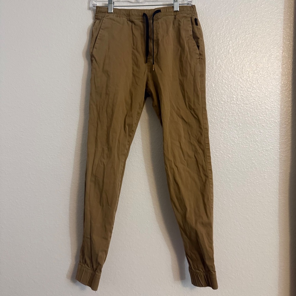 Hollister Advanced Stretch Jogger Pants Tan Khaki Elastic Waist Men's Size XST